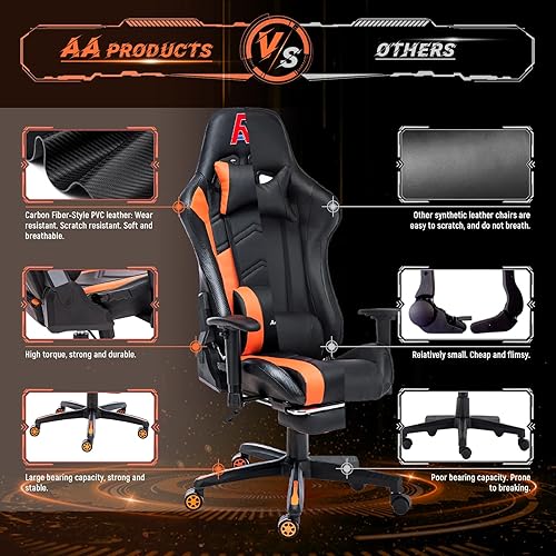 Miniatura 7 de AA Products - Silla ergonómica para videojuegos, silla ergonómica de carreras de computadora con respaldo alto, silla de oficina ajustable con