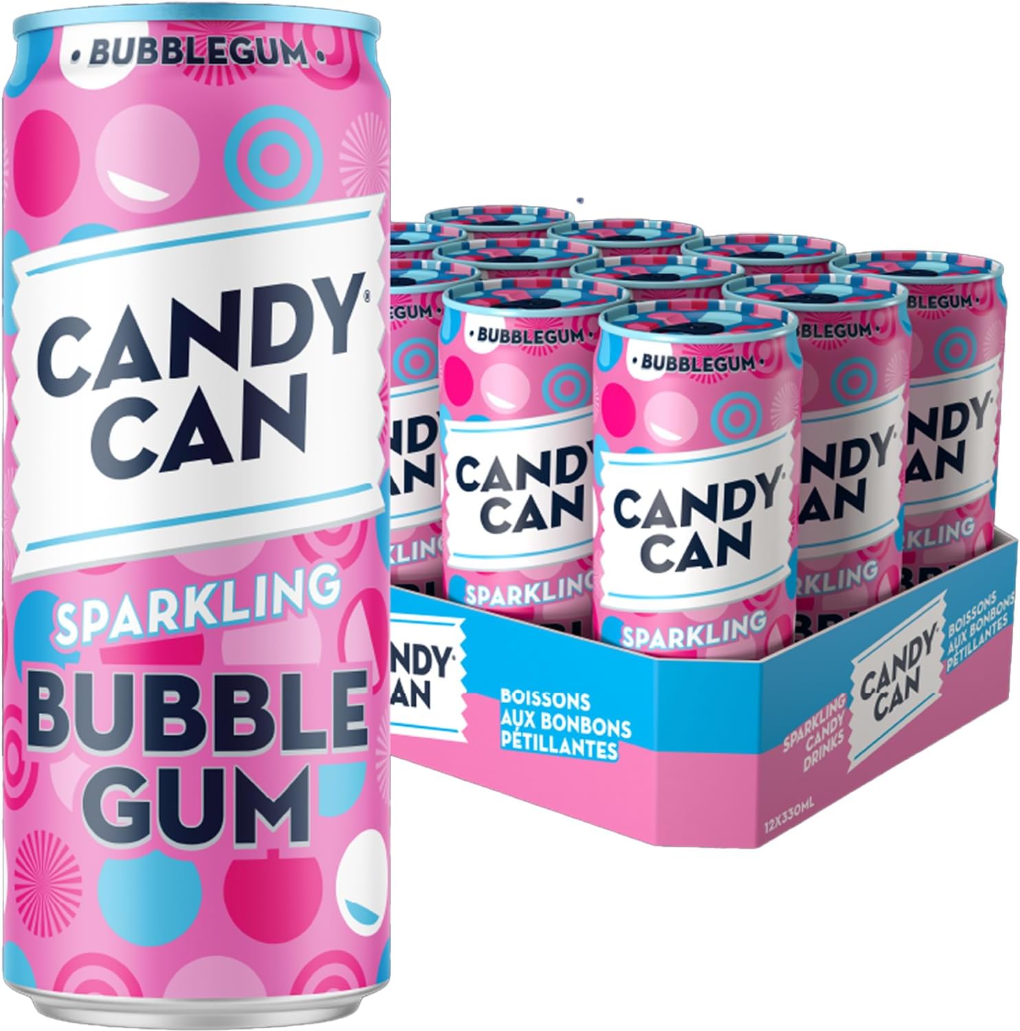 – Candy Can Bubblegum Fizzy Drink, (12 x 330ml Cans), Low Calorie Sparkling Soda with Nostalgic American Bubblegum Flavour, No Added Sugar, Vegan, Gluten Free