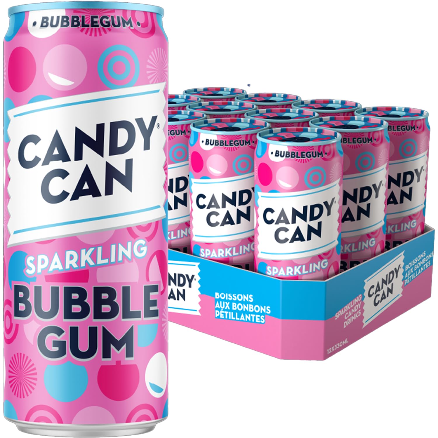 Candy Can, Bubblegum, Fizzy Drink, Nostalgic American Soda Flavours, Sparkling Pop Cans (12 x 330ml)