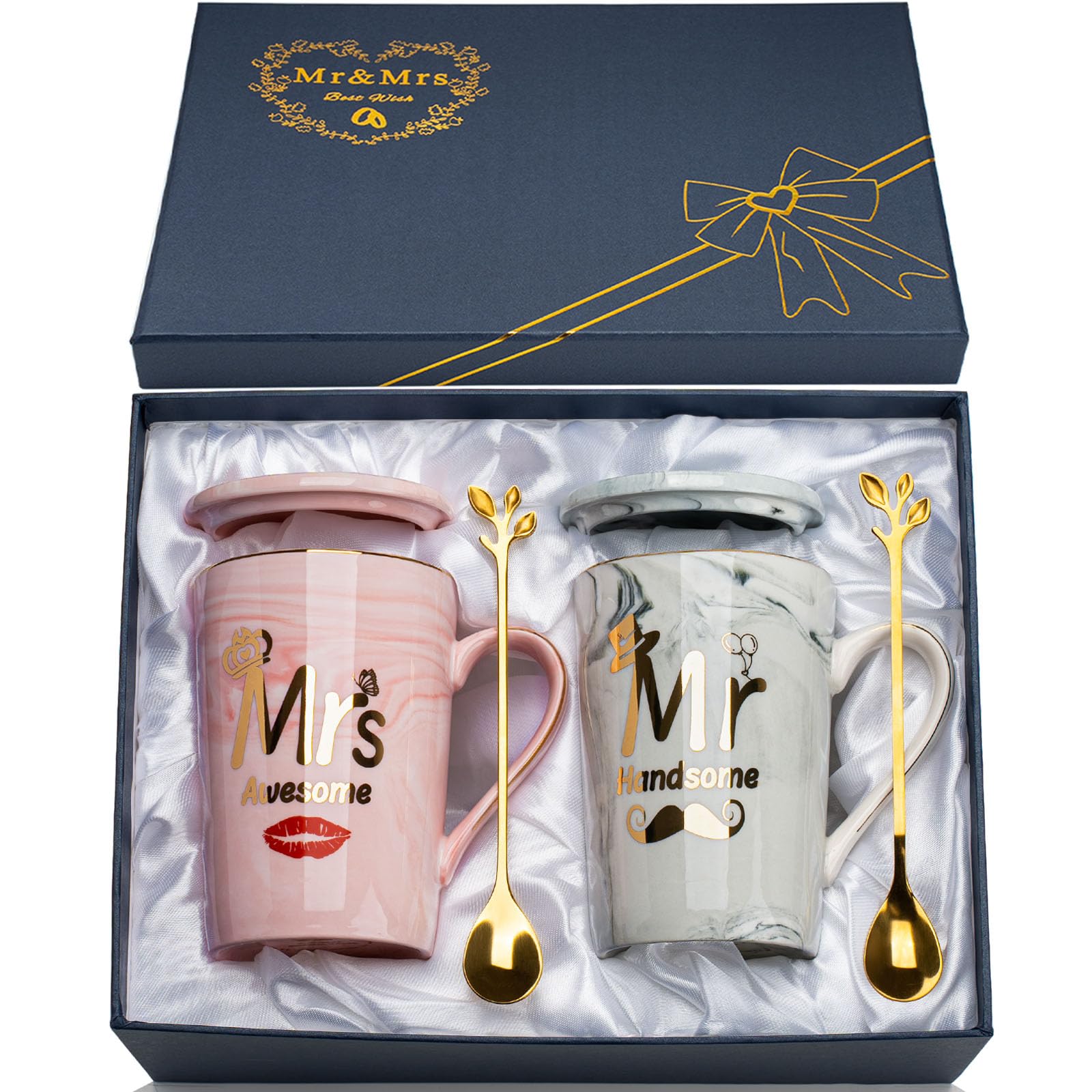 Set Tazze Mr E Mrs In Ceramica - 400 Ml, Regalo Di Coppia Per Matrimonio, Anniversario O Fidanzamento