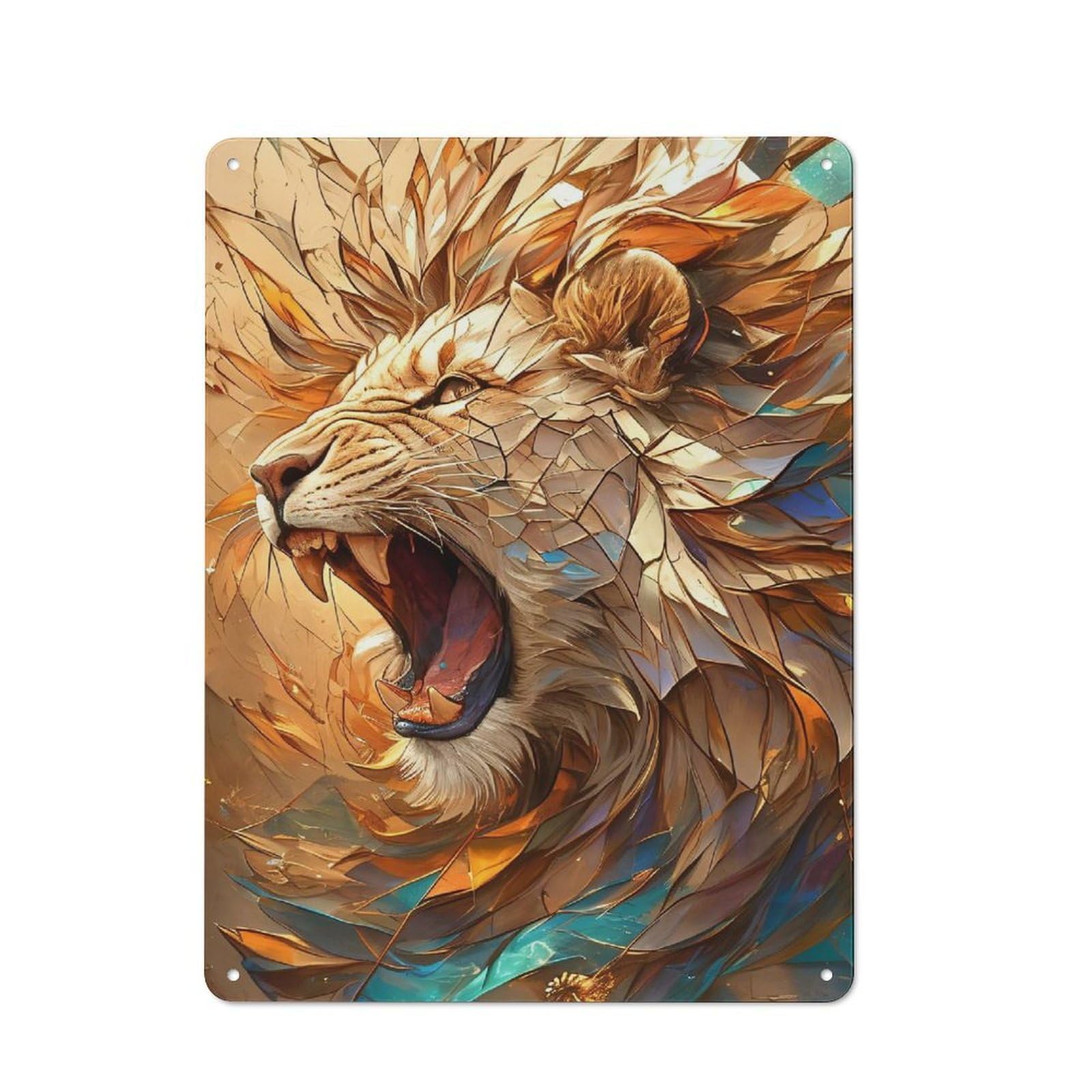 Junmoney Style-3 Abstract Lion Roar Digital Art Rustic Tin Sign 40X30cm For Lounge Or Reading Corner, For Metal Sign Collectors, For Cafés, Pubs And Restaurants