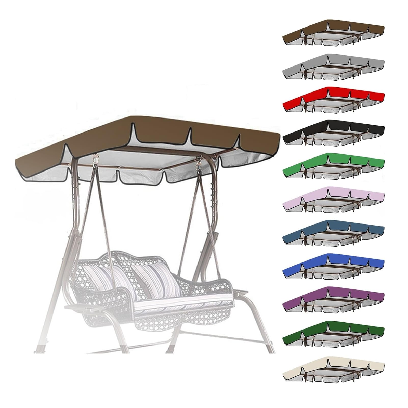 Copertura Dondolo 2-3 Posti,Set di Copertura Tetto e Sedile Dondolo,210D Oxford Tessuto di Ricambio per Baldacchino,Tettuccio per Altalena da Giardino,Tetto UV 50 (Coffee,190*132*15 cm)