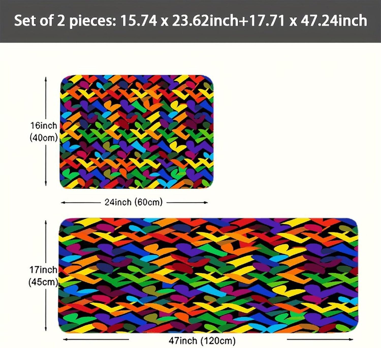 Gay Pride Rainbow Kitchen Mats with 2PCS Non-Slip Washable,Kitchen Rug Heavy Duty Durable, Floor Mats for Kitchen,Office,Sink,Laundry