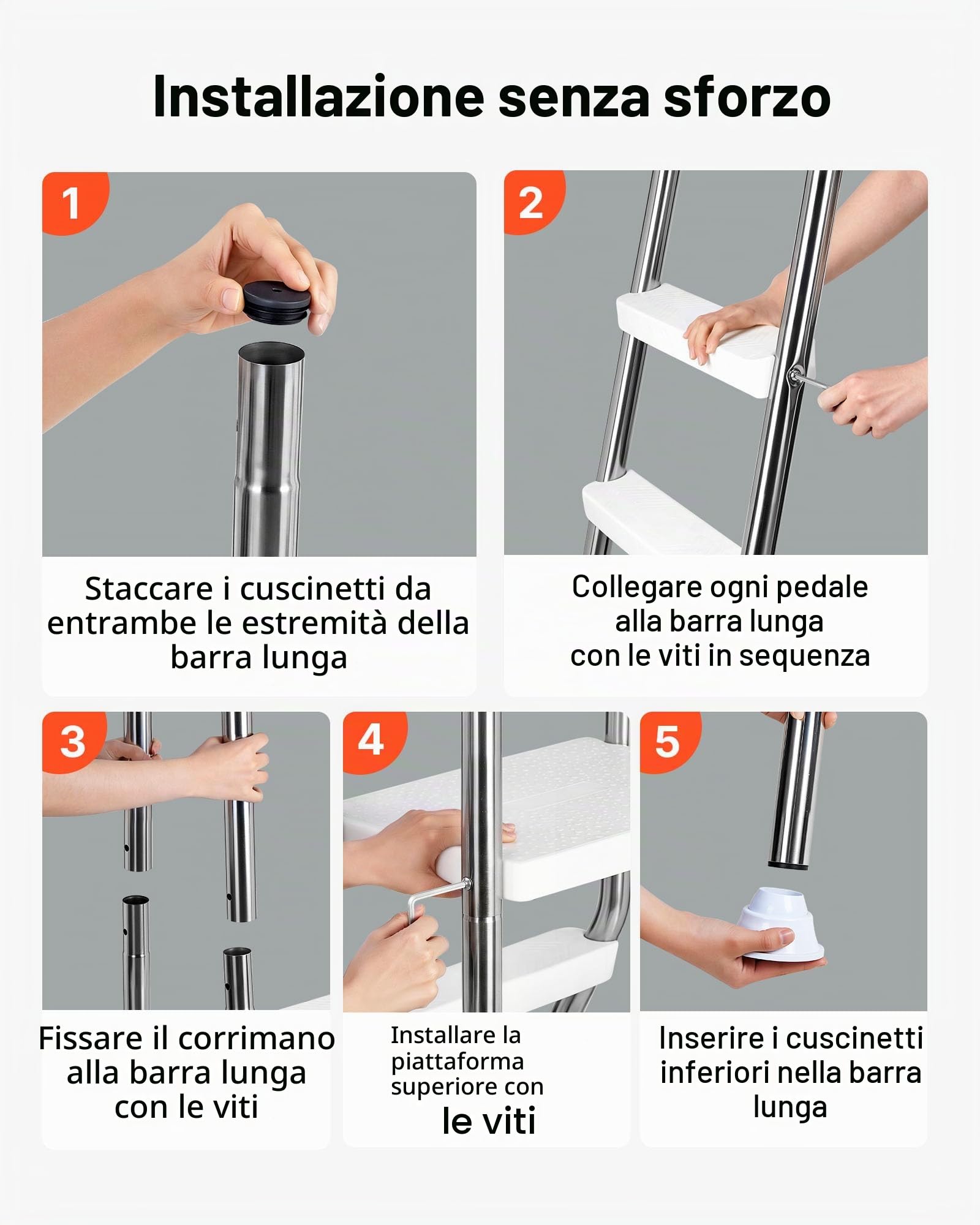 VEVOR Scaletta per Piscine Fuori Terra con Piattaforma, Scala di Sicurezza a 4 Gradini con Struttura ad A Stabile, Altezza 125 cm, Telaio in Acciaio Durevole, Gradini Larghi Antiscivolo, Portata 150kg