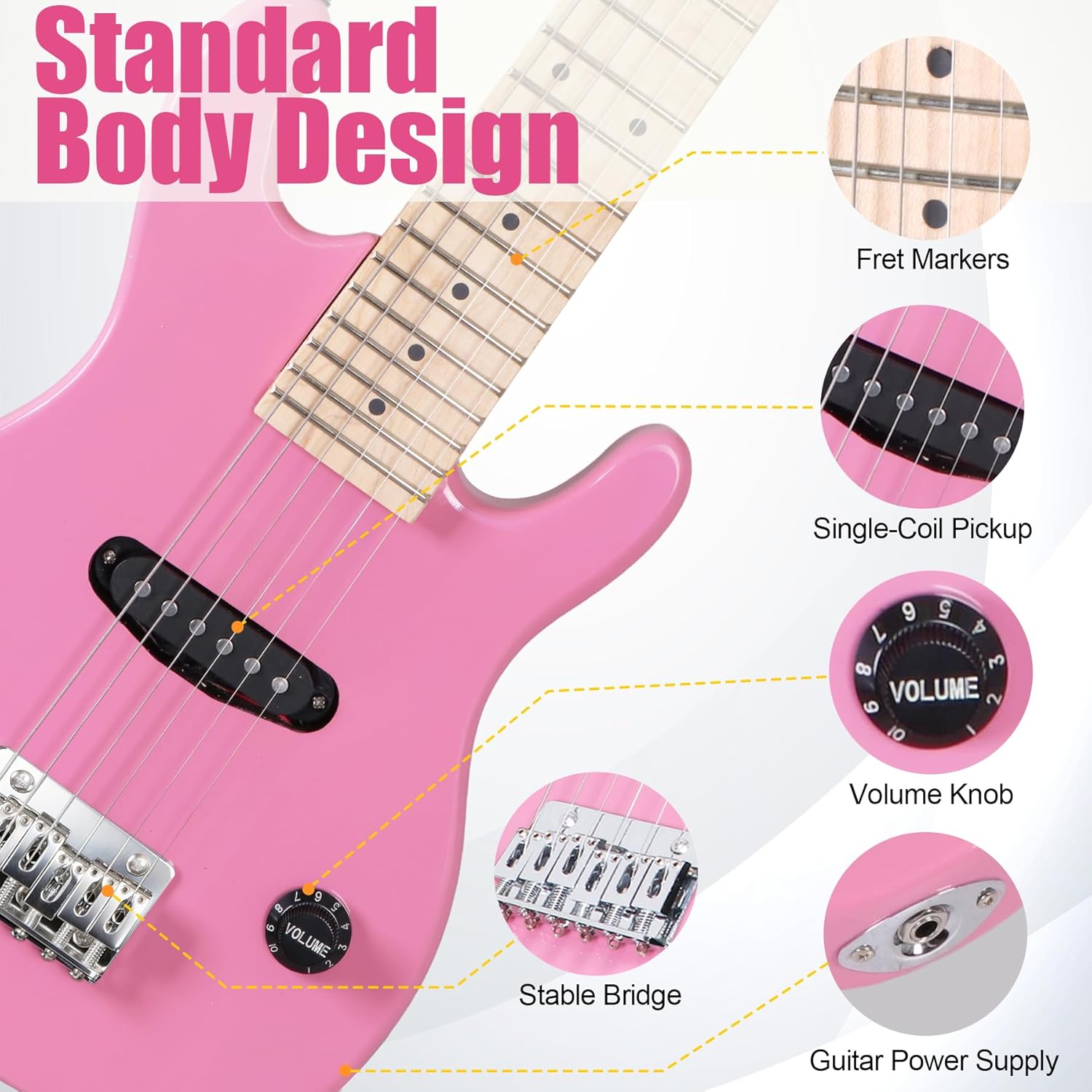 ZENY 30 inch Kids Electric Guitar with 5w Amp, Gig Bag, Strap, Cable, Strings and Picks Guitar Combo Accessory Kit, Pink