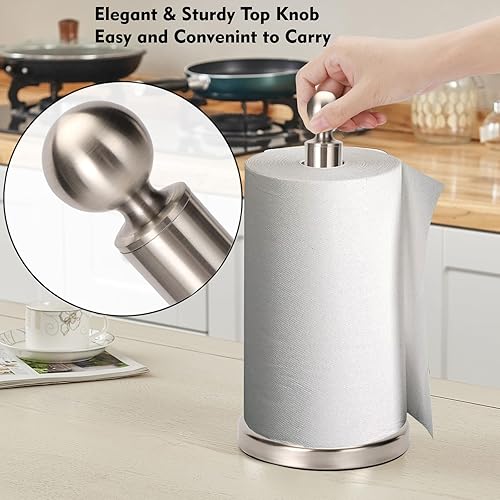 Miniatura 3 de Portarrollos de Papel de Cocina para Encimera, Soporte de Pie para Rollos de Papel Toalla para Cocina y Baño, con Base Pesada para Operación con Una