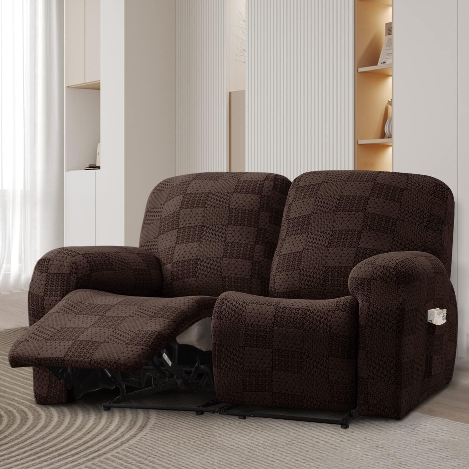 Copripoltrona Elastico Relax, Copripoltrona Relax Reclinabile Jacquard 4 Pezzi Copripoltrona Reclinabile Antiscivolo Copripoltrona Relax Rimovibili E Lavabili Per Soggiorno(Coffee Color,2 Seater)