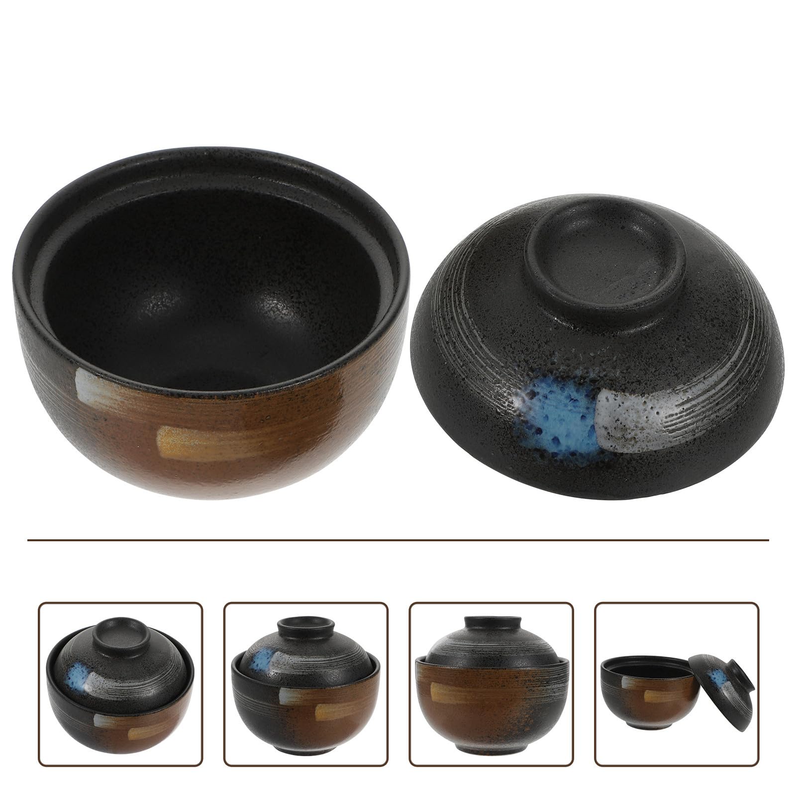 Keramik Suppenschüssel Klein mit Deckel und Löffel Klassische Keramikschale für Suppen Eintöpfe und Desserts Vielseitig für Haushalt und Küche