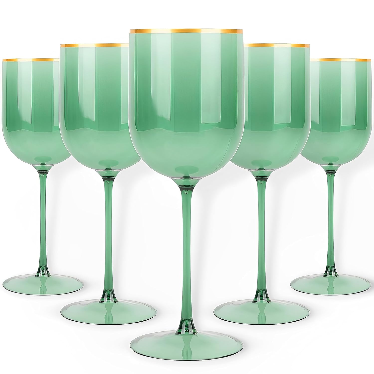 Blue Sky Green Plastic Wine Glasses With Gold Rim 12oz (5Pack) Reusable