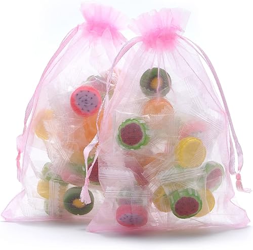 Miniatura 7 de GANKEIC 50 bolsas de regalo de organza de 4 x 6 pulgadas, bolsa de malla transparente con cordón para empaquetar, fiesta, Navidad