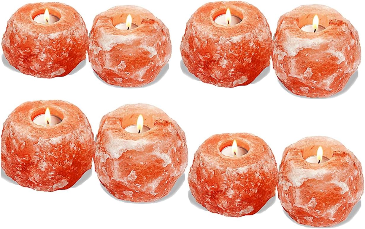 100% Natural Pink Himalayan Salt Candle Holder/Tealight Holder Pack of 8 - Perfect for Room Decor and Home Decor