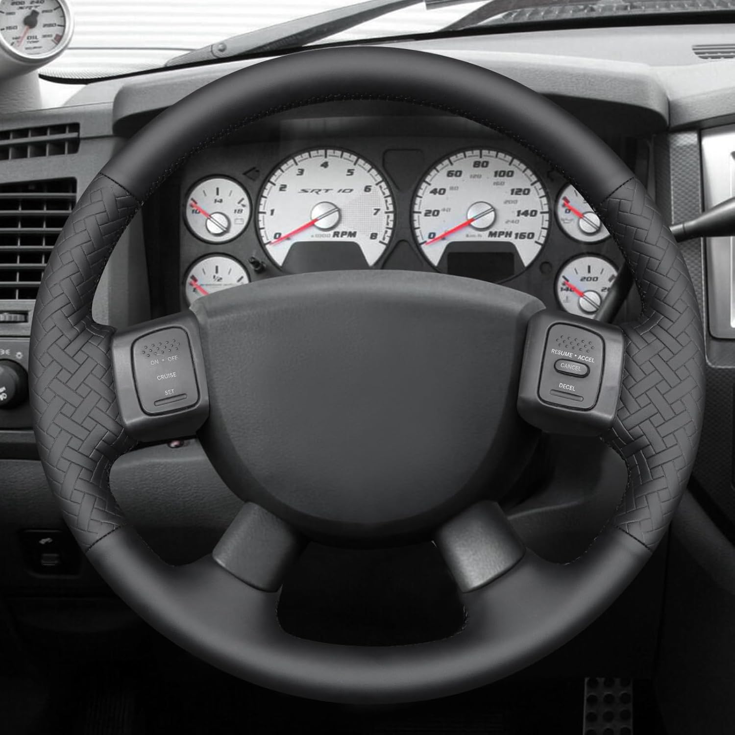 MEWANT Steering Wheel Cover for Dodge Ram 3500 for Dodge Ram 1500 2500 3500 2004-2008 Hand-Stitched Steering Wheel Wrap