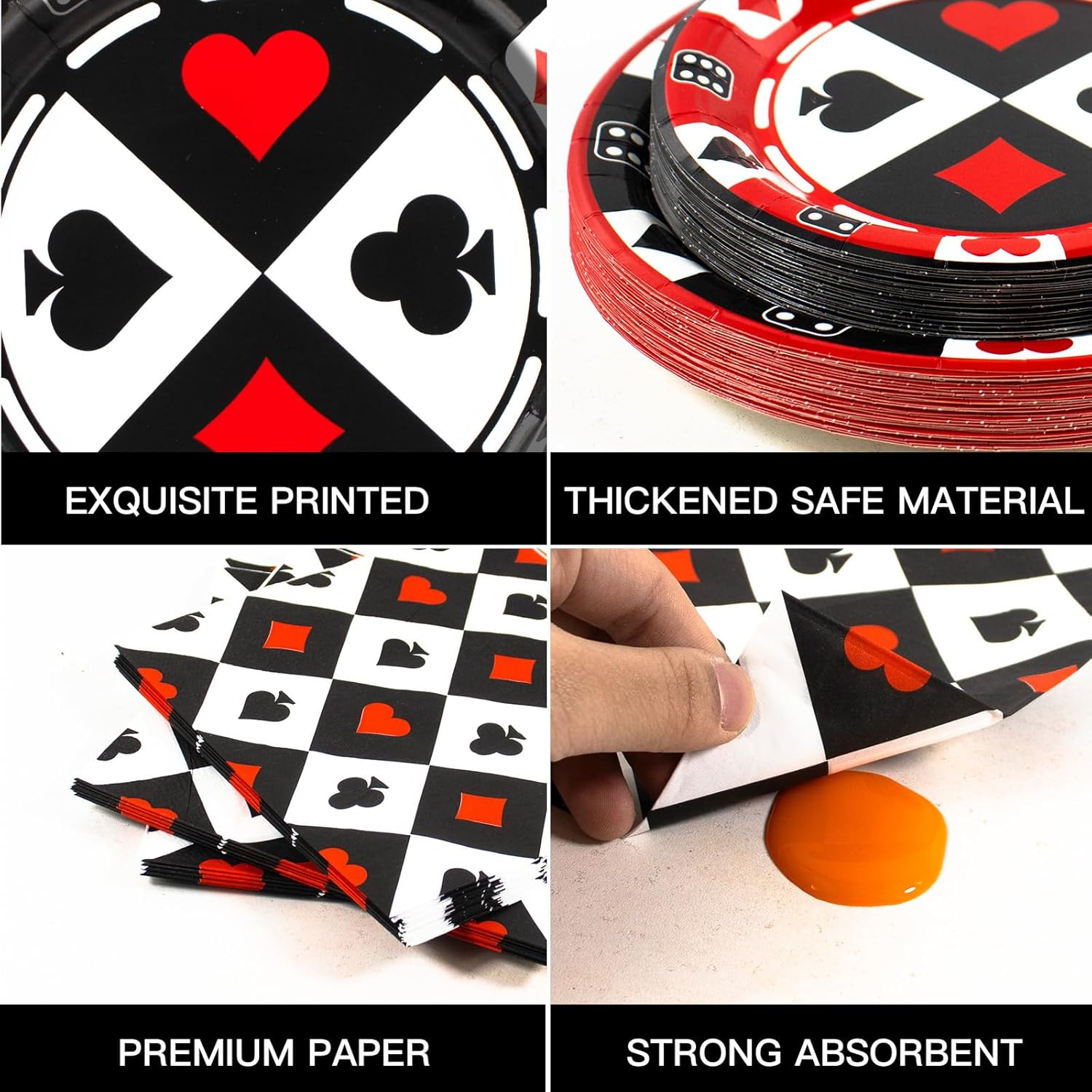 151PCS Casino Party Decorations,Las Vegas Themed Party Supplies Includes Paper Plates and Napkins Cups Forks Tablecloths,for Casino Night Poker Club Birthday Party Decoration,Serves 30 Guests