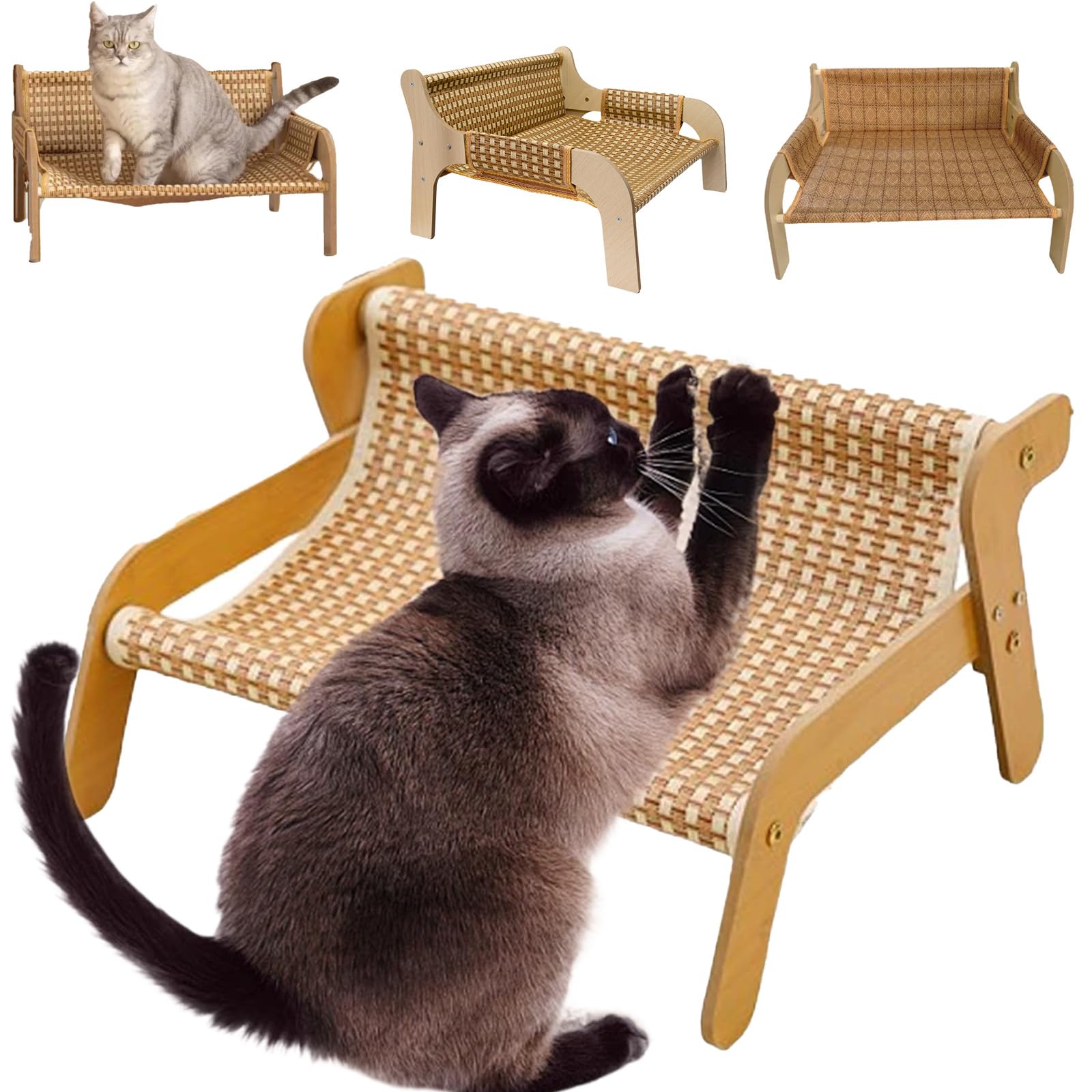 The Claw Lounge, cats Sisal Chair, Cat Sisal Lounge Chairs, Elevated Lounge Chair with sisal Scratcher, 2 in 1 Cat Hammock Lounge, cat-Friendly Summer