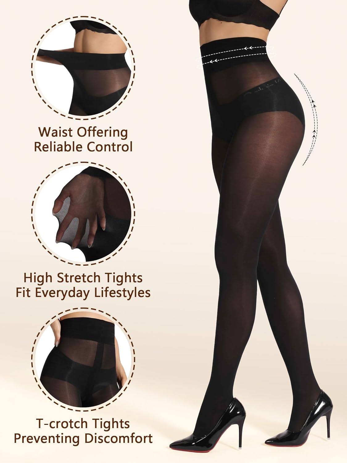 Indestructible Rip Resistant Tights for Women Sheer Black Control Top Pantyhose with Reinforced Toes - Image 5