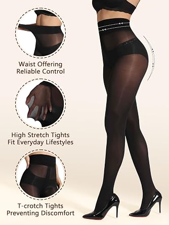 Indestructible Rip Resistant Tights for Women Sheer Black Control Top Pantyhose with Reinforced Toes