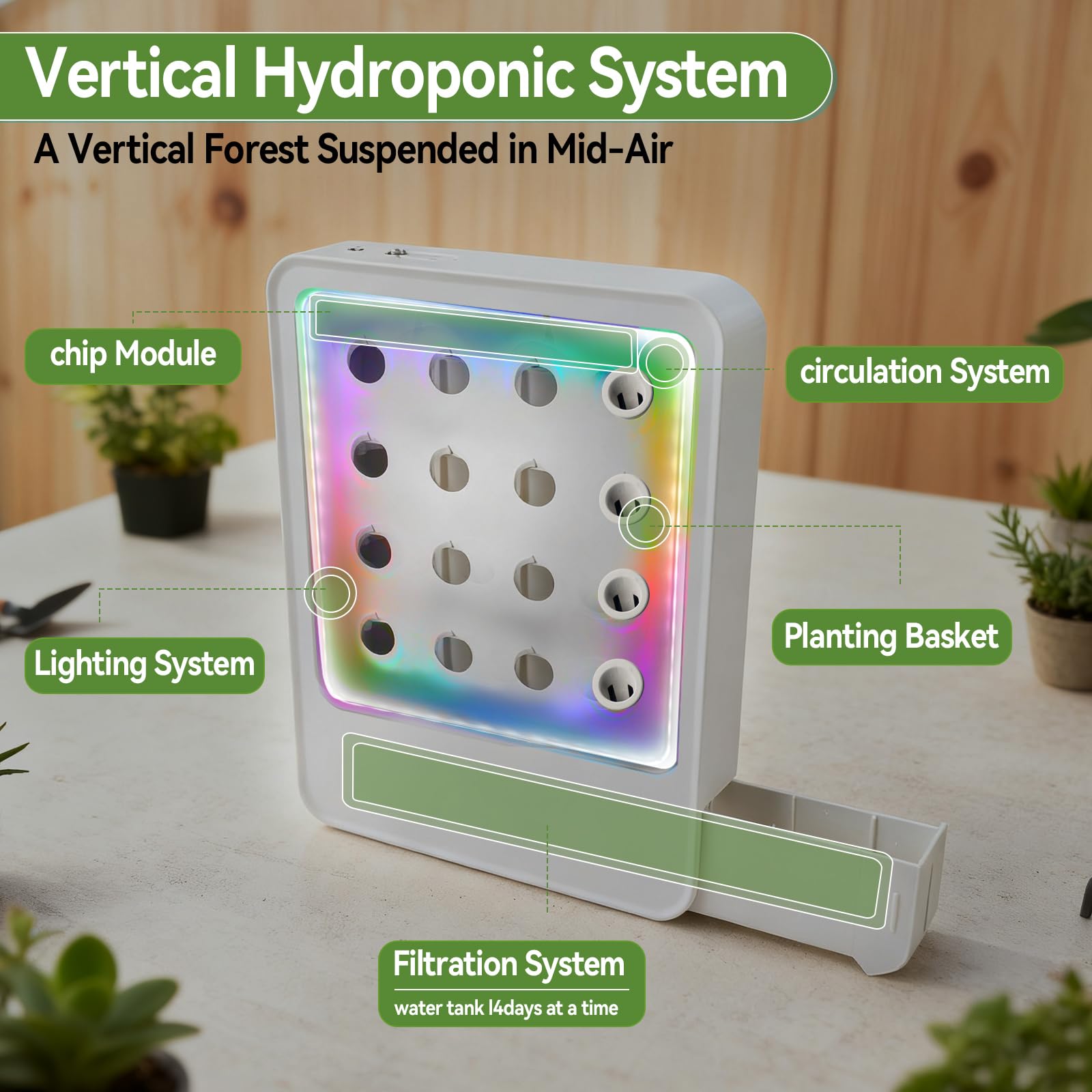 CDIYTOOL Sistema de cultivo hidropónico con luz LED de crecimiento, jardín de hierbas de 16 cápsulas, juego inteligente de germinación de plantas con riego automático, luz ajustable