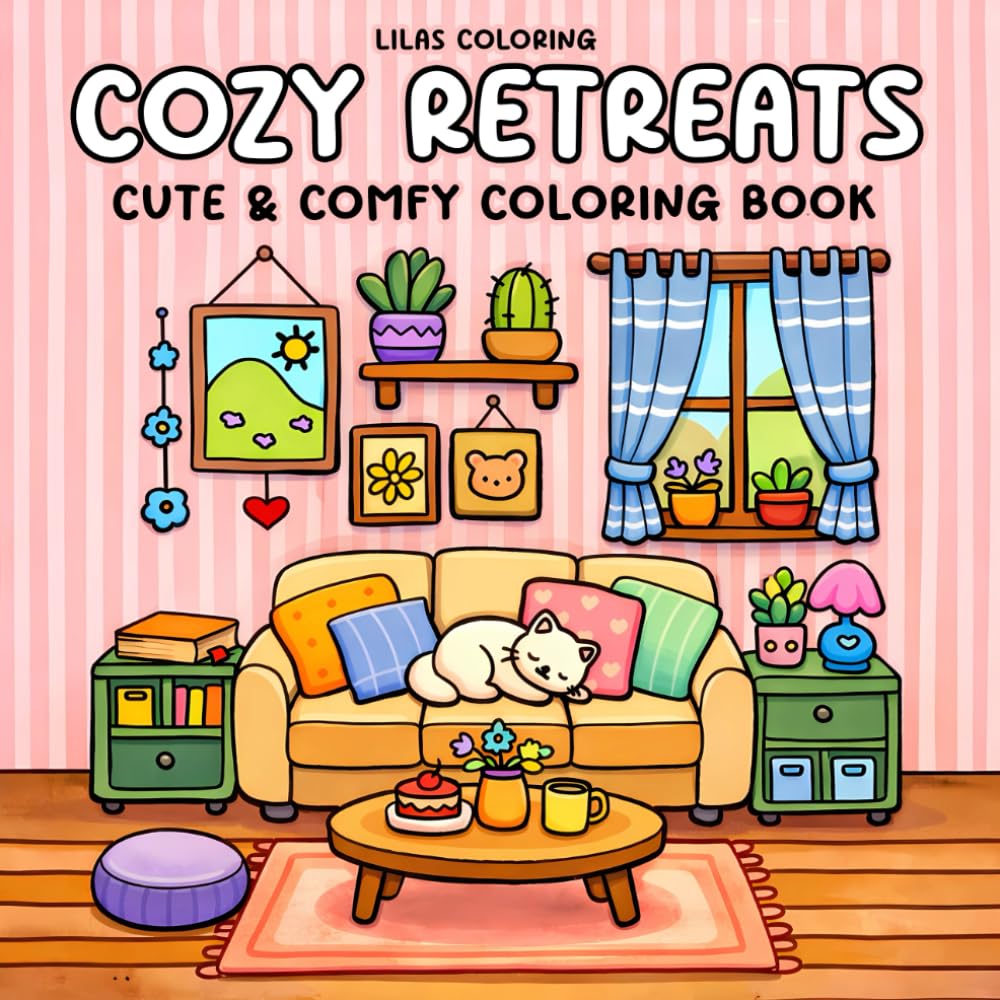 Cozy Retreats: Cute & Comfy Coloring Book for Adults Featuring Adorable Interiors and Relaxing Spaces