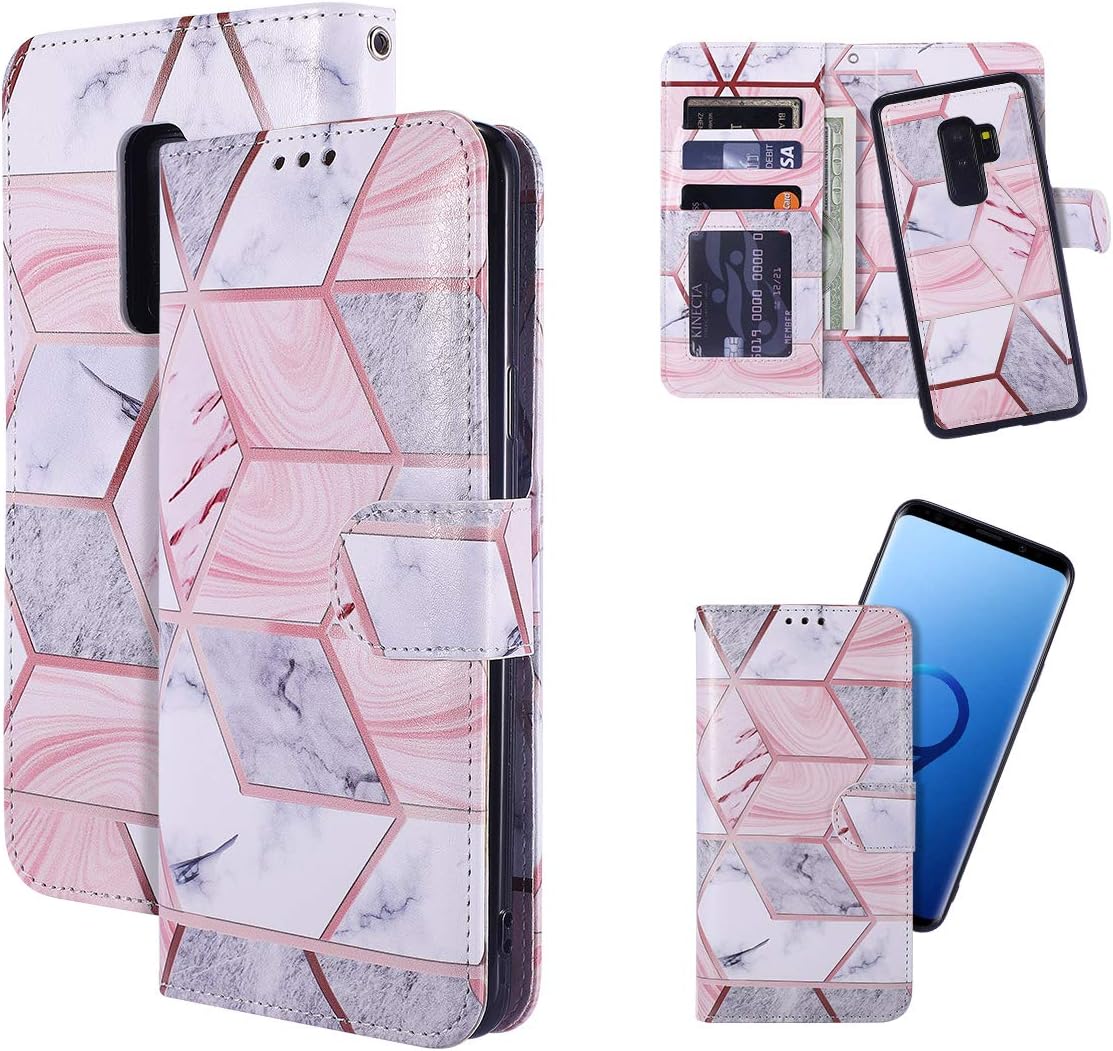 QLTYPRI Samsung Galaxy S9 Case, [Detachable] Magnetic Wallet Case PU Leather TPU Bumper with Card Holder Kickstand Shockproof Flip Wallet Case for Samsung Galaxy S9 - Marble