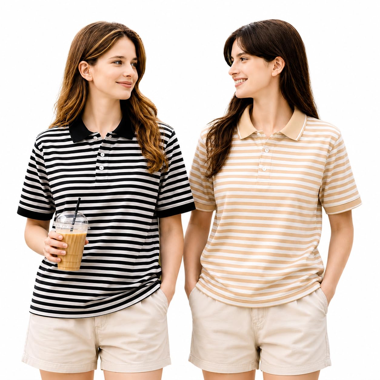 mack jonney Women's Regular Fit Striped Polo T-Shirt | Cotton Blend | Collared Neck | Half Sleeve Casual Tee (Pack of 2)-MJ-474-picture-34