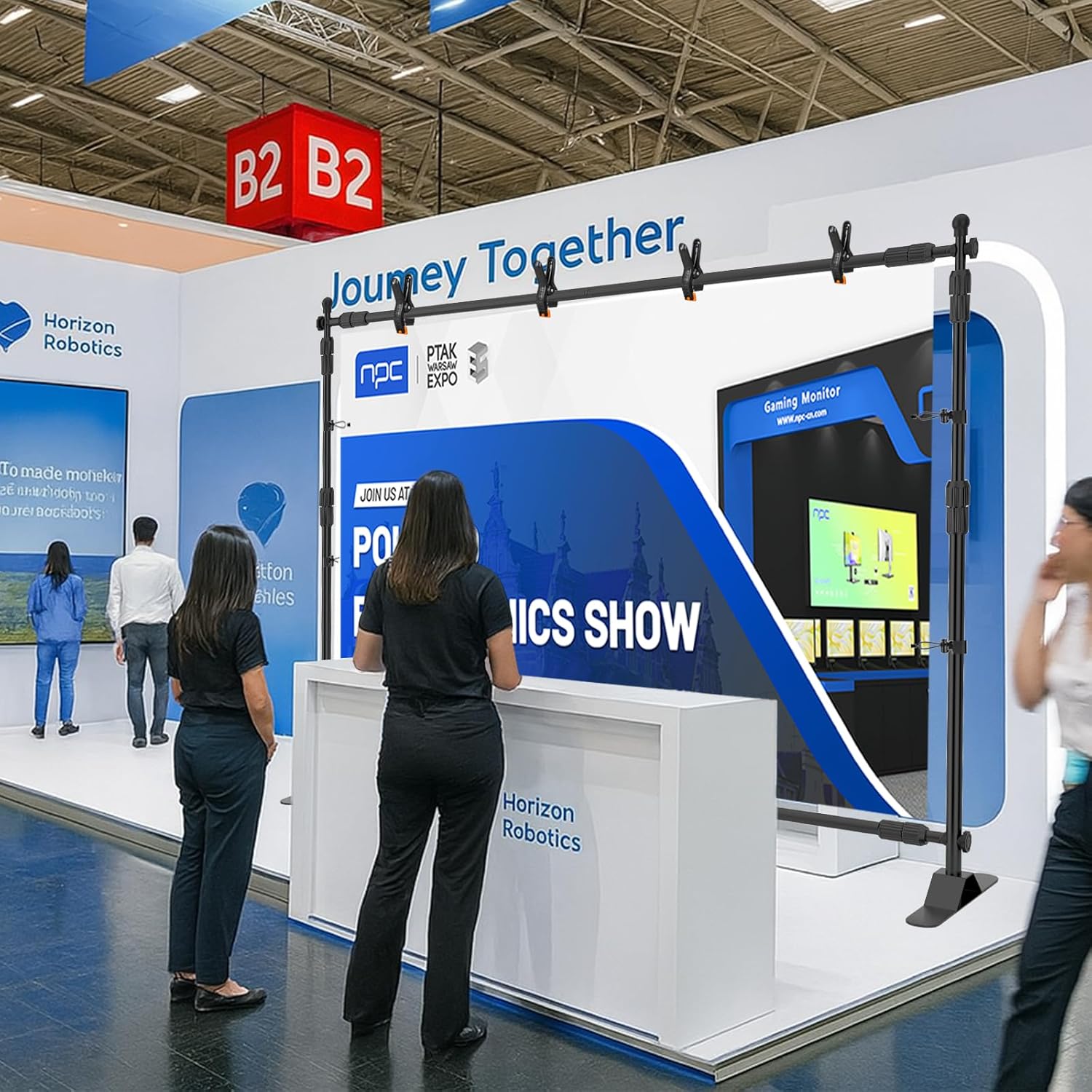 Adjustable Photo Backdrop Banner Stand, 10 X 8ft Step and Repeat Stand with Telescopic Tube for Trade Show, Photography Back Drop Background Frame for Party, Wedding, Display, Photo Booth