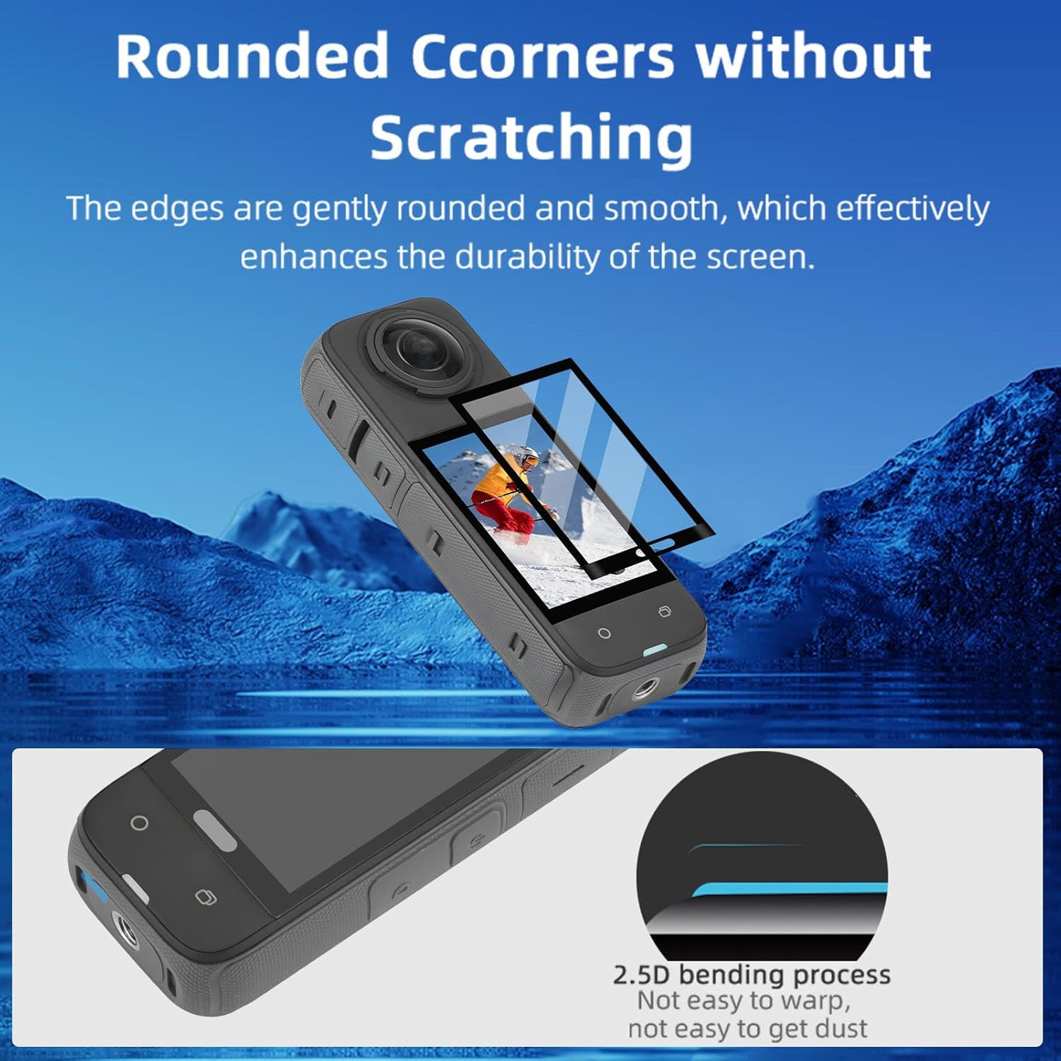 BRDRC Frame Case and Lens Cap Cover + 2 Pack Screen Protector, Metal Protective Case with Silicone Lens Cap Guard and Tempered Glass Film Screen Cover Silicone Lens Guard for Insta 360 X5 Accessories