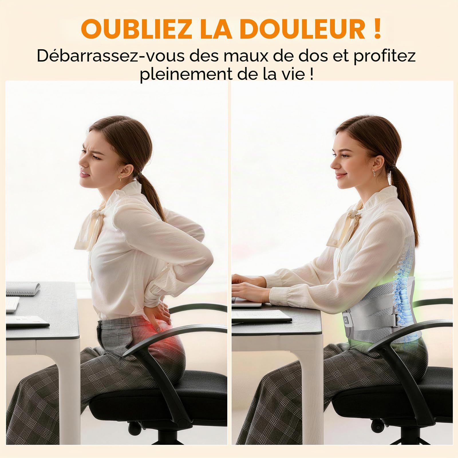 arboleaf Ceinture Lombaire Chauffante, 3 Températures (40/50/60°C) | Ceinture de Soutien Lombaire, 8 Bandes de Pression et Système 4D Avancé, Conception Respirante - Taille XXL (100-115cm)
