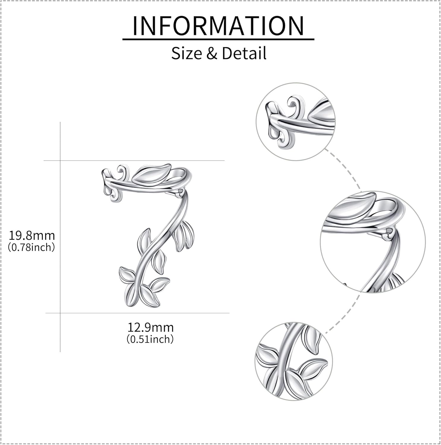 Leaf Ear Cuff Earrings Sterling Silver Leaf Cuff Earrings Non Piercing Clip on Cartilage Mother's Day Jewelry Gifts for Women - Image 5