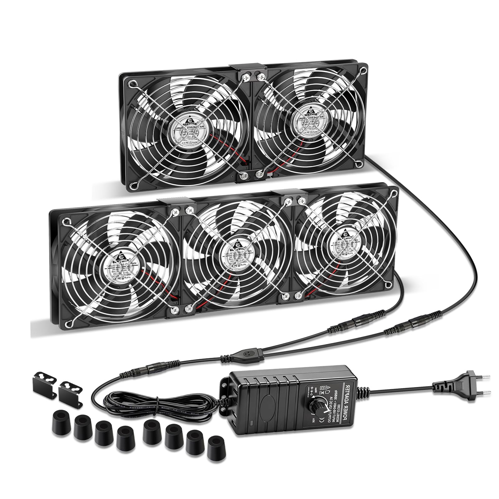 GDSTIME 5 ventole da 120 mm, 230 V, per PC, 220 V, 3000 giri/min, con spina di alimentazione, 4 V, 12 V, controllo della velocità, grande flusso d'aria per PC, raffreddamento
