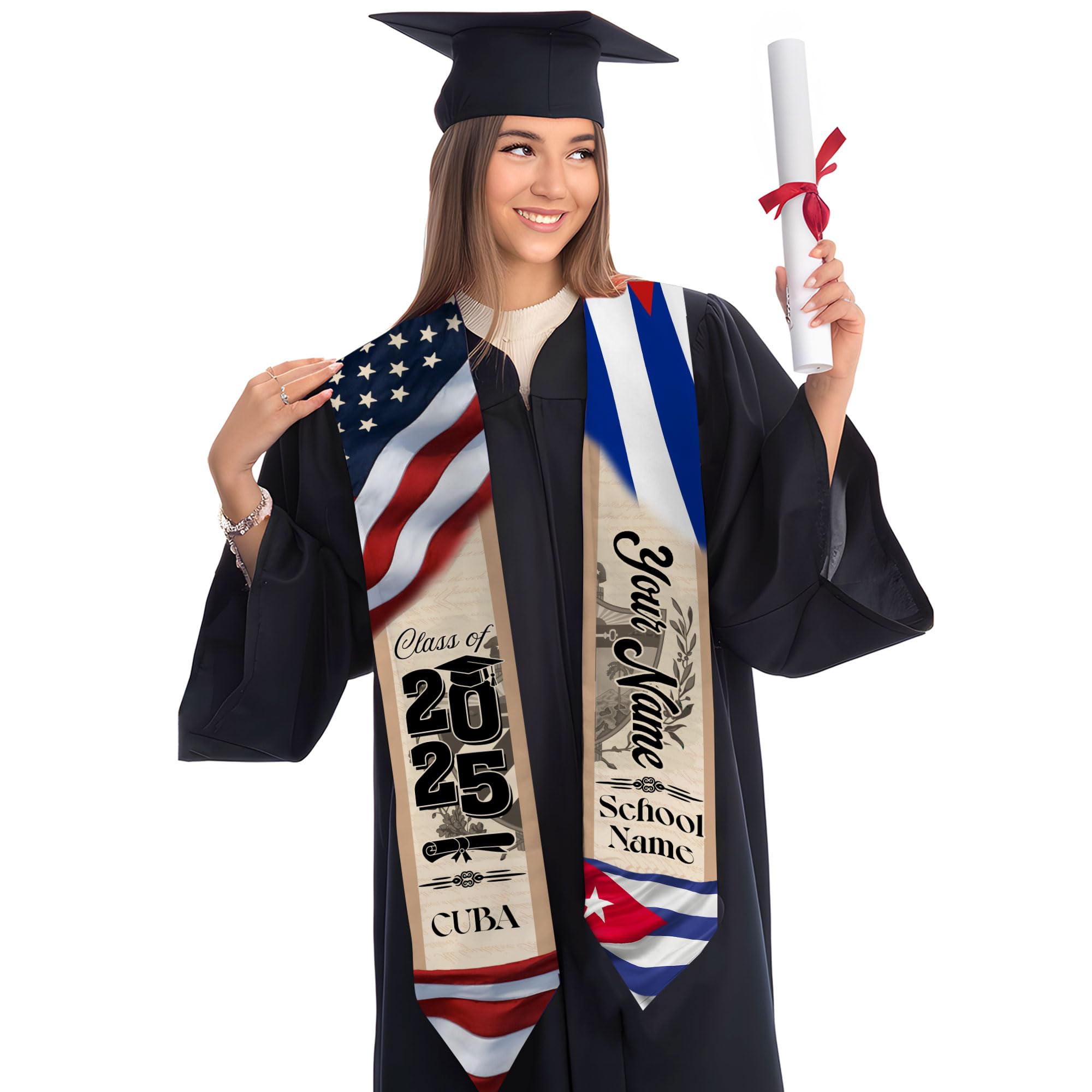 Custom Cuba Flag Graduation Sash 2025, Cubans Graduation Stole, Cuban American Flag Graduation Stole Class of 2025 Cb 7
