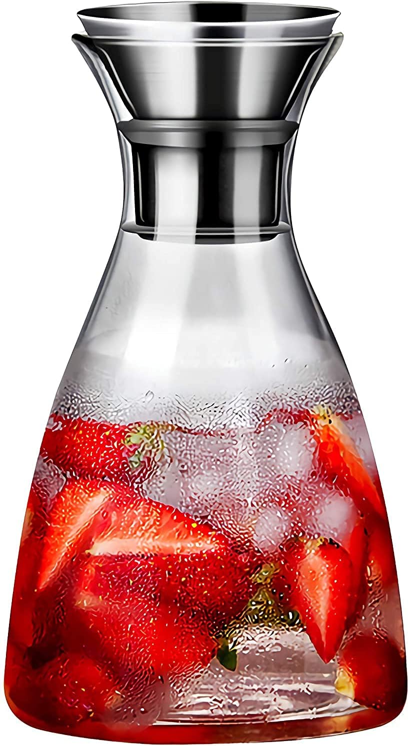 37oz/54oz Glass Carafe with Stainless Steel Silicone Filter Lid, Borosilicate Glass Pitcher with Flow Lid, Water Jug, Juice Pitcher for Homemade Beverage/ Serving Wine/ Coffee/ Milk/ Iced Tea (54oz)
