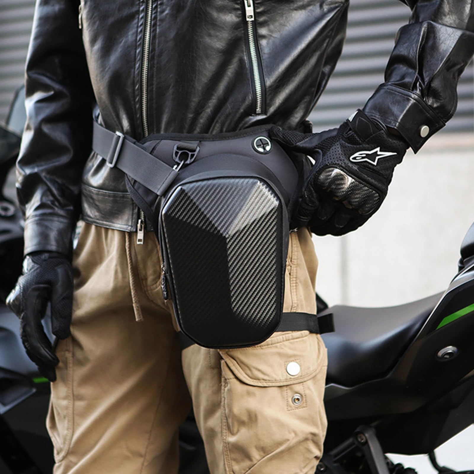 SPORWAY Borsa da gamba per moto: borsa per coscia, marsupio sportivo da moto per uomo e donna, borsa da moto con moschettone, attacco per cuffie per escursioni, campeggio, arrampicata