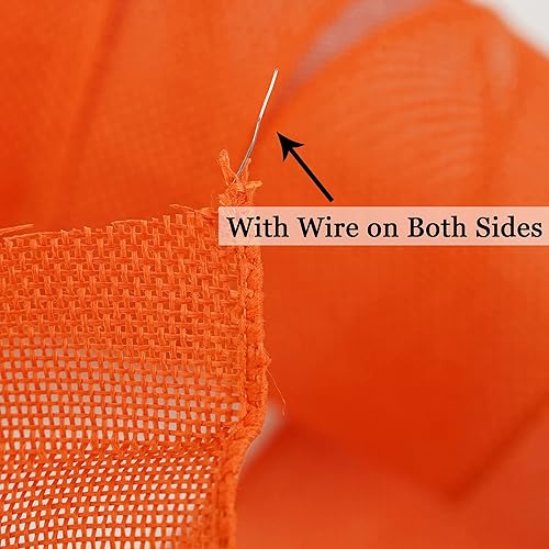 Miniatura 3 de HUIHUANG Cinta de arpillera naranja con alambre sólido con borde con cable, cinta de yute de 2.5 pulgadas para coronas, lazos grandes, manualidades,