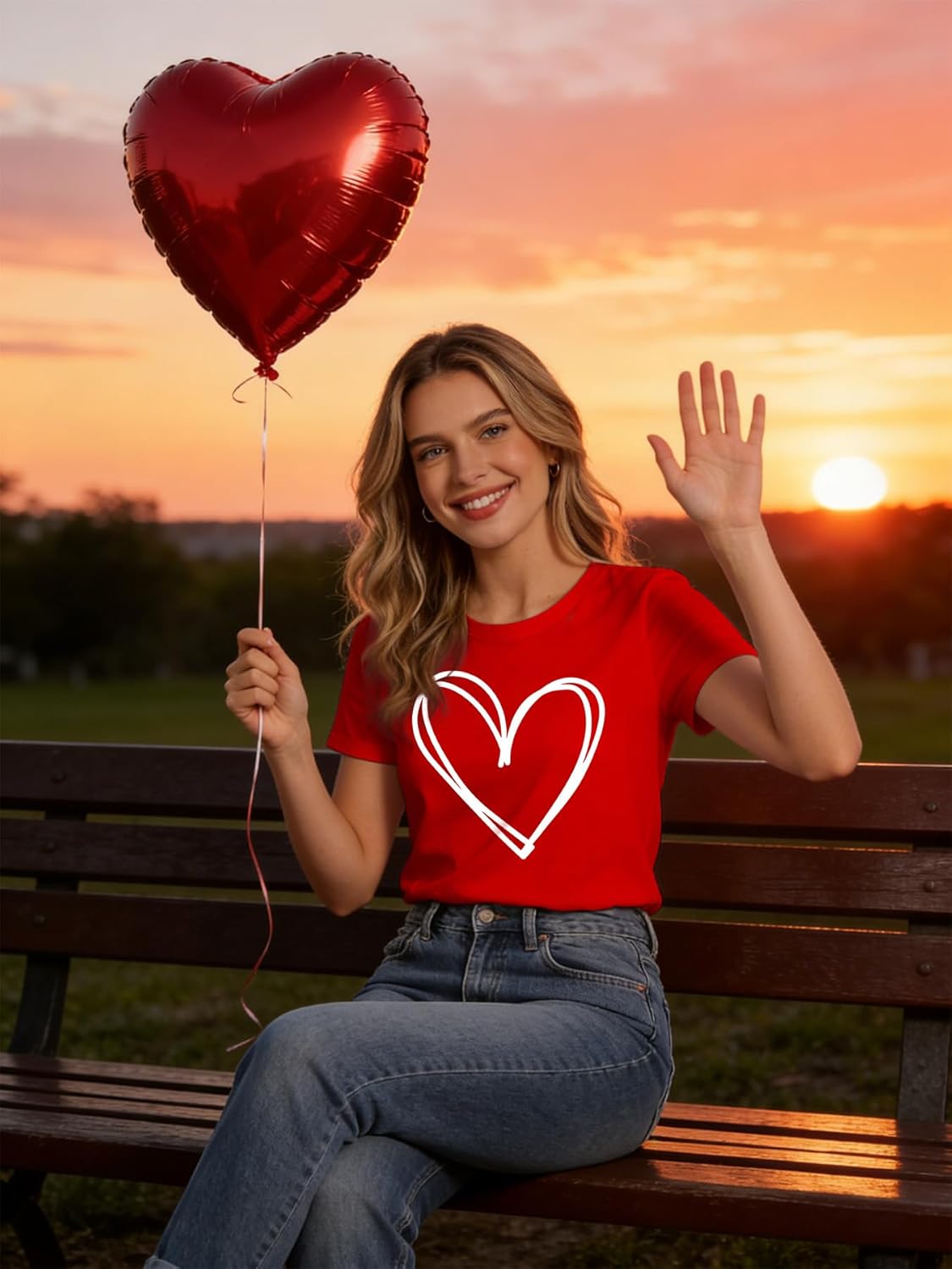 Women's Valentine's T-Shirts Cute Love Heart T Shirts Casual Short Sleeve Tee for Lover - Image 6