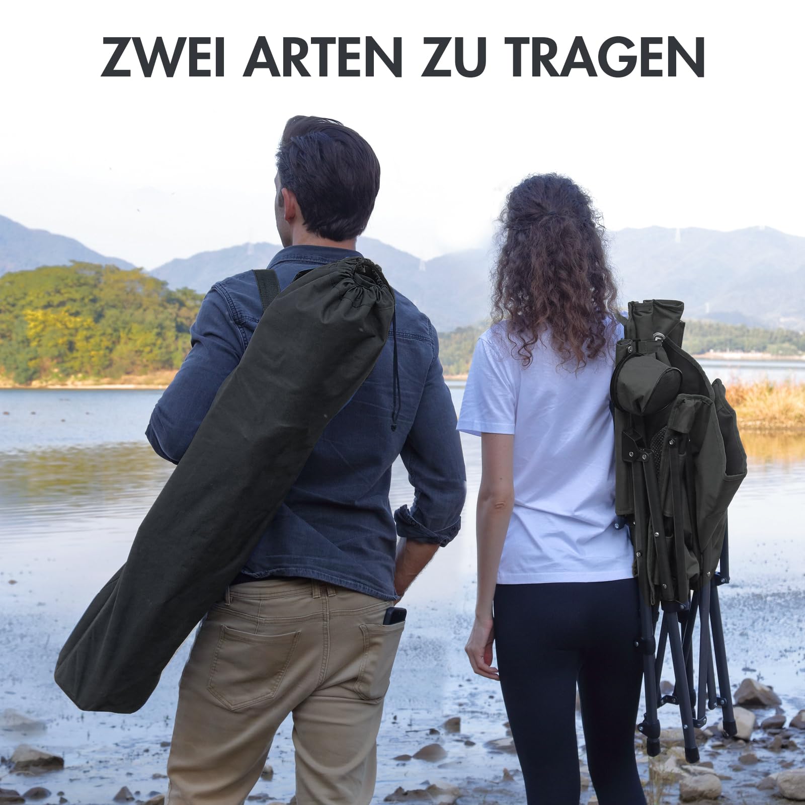 Portal Campingstuhl Faltbar Klappstuhl 180 KG Belastbar mit Hochlehner Verstellbar Camping Anglerstuhl Gartenstuhl Sessel mit Tasche Getrankhalter für Garten Balkon Picknick