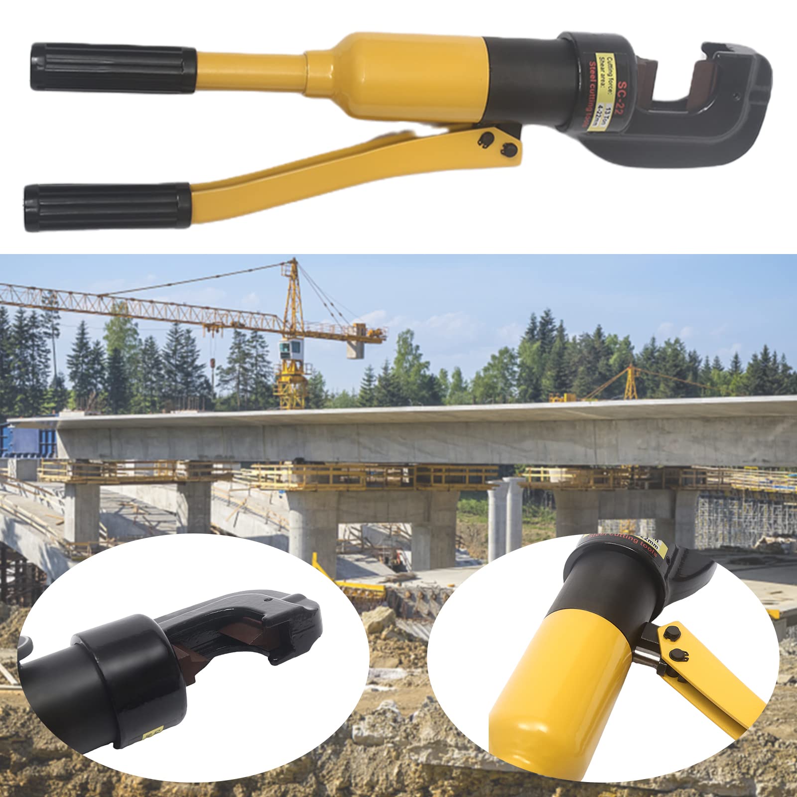 Hydraulic Bolt Cutters, Bolt Cutters Heavy Duty for Locks, 8Ton Hydraulic Rebar Cutter, Steel Bolt Chain Cutting Tool for Round Steel, Low Carbon Steel, Shear Area 0.16-0.63in