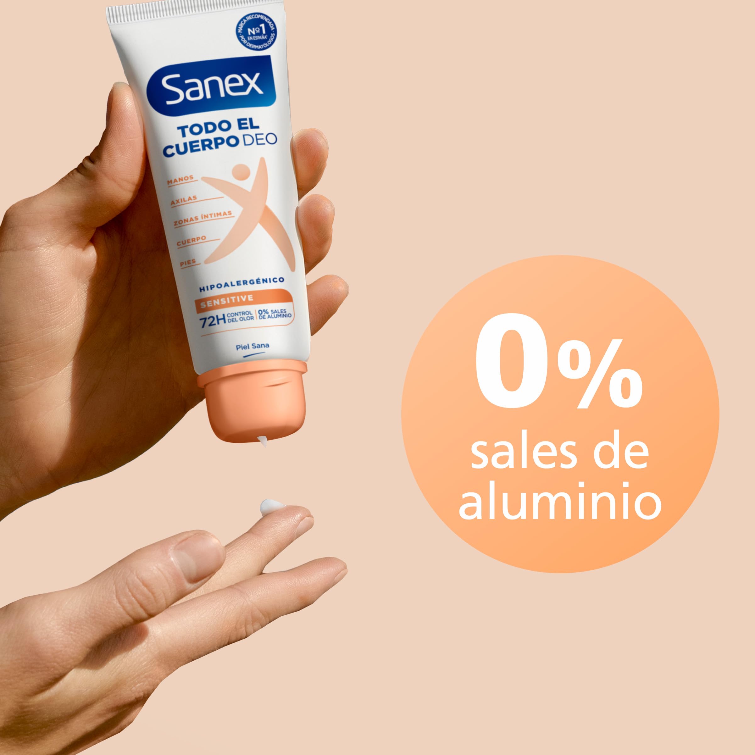 Sanex Crema Todo el Cuerpo Deo Sensitive 75ml, Desodorante para Manos, Pies, Axilas, Cuerpo y Zonas Íntimas, Protección 72H contra olor Clínicamente Probada,Testado Ginecológicamente, Hipoalergénico — view 6