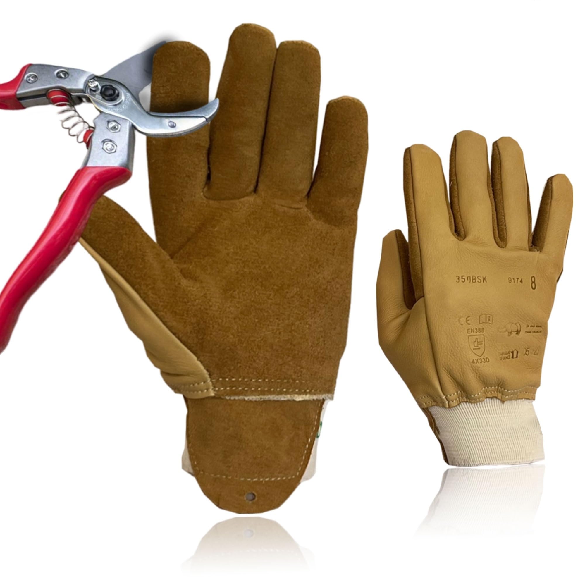 Gants ANTI COUPURE en Cuir Français - Doublure KEVLAR pour Protection Épines Ronces - Jardinage Industrie et Bricolage - Manipulation Barbelés ou Pièces Tranchantes - Certifié EPI