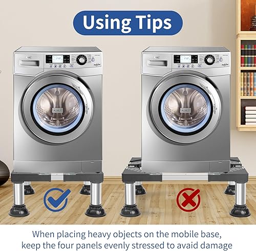 Miniatura 4 de Nefish Mini soporte para nevera, altura de 7 a 8.4 pulgadas, soporte ajustable para lavadora y secadora con 4 pies fuertes, base de soporte de