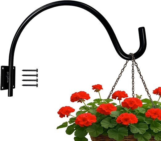 Erva Heavy Duty Steel Wall Hanger, 80 lbs Capacity, 12 inch Reach, Plant Hanger for Flower Baskets, Wind Chimes, Bird Feeders - Made in USA