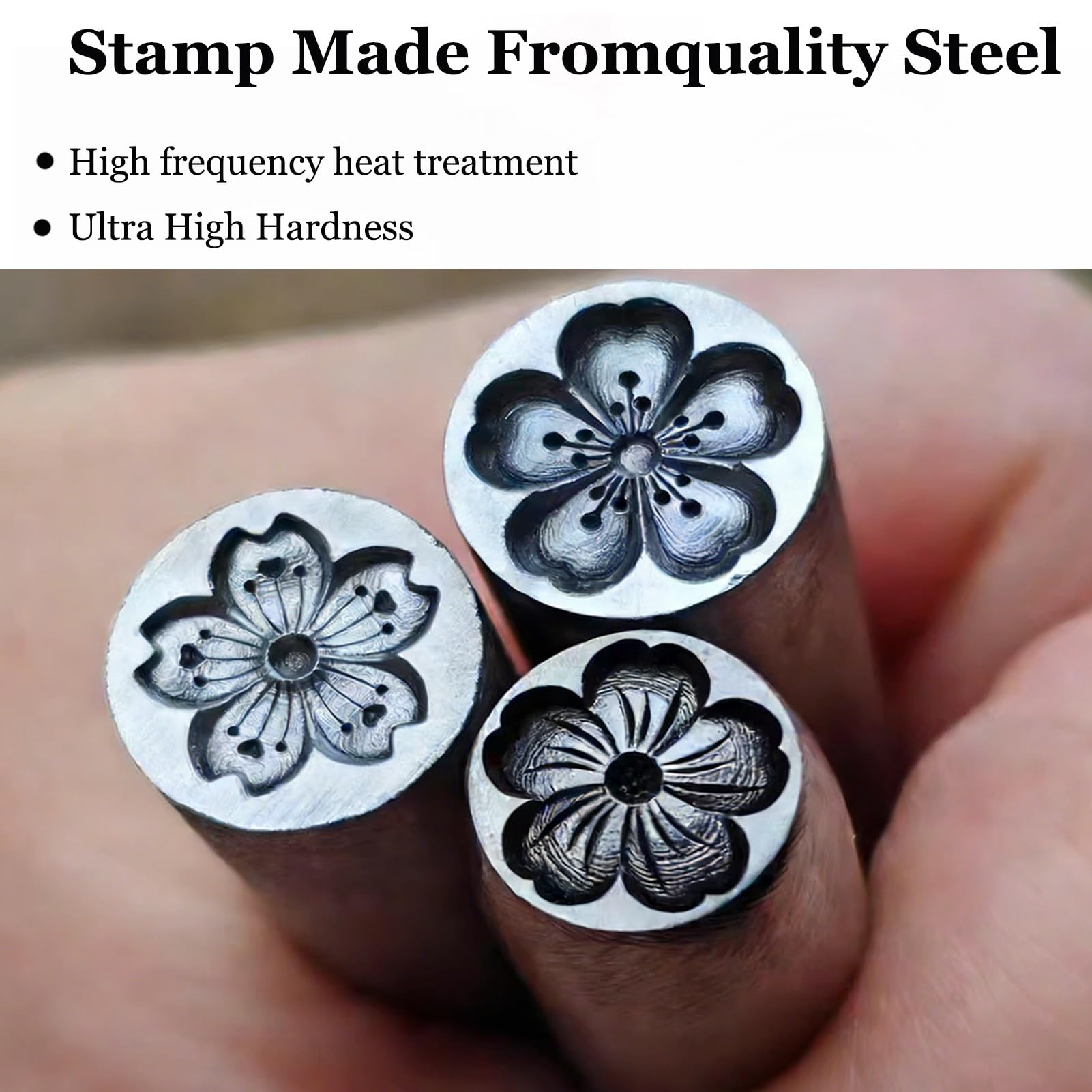 Timbri Metallici Kit per stampaggio Metalli con Motivo Floreale Timbri in Acciaio per la creazione di Gioielli in Metallo, Pelle, Legno e Fai da Te(Plum Blossom -1,14MM)