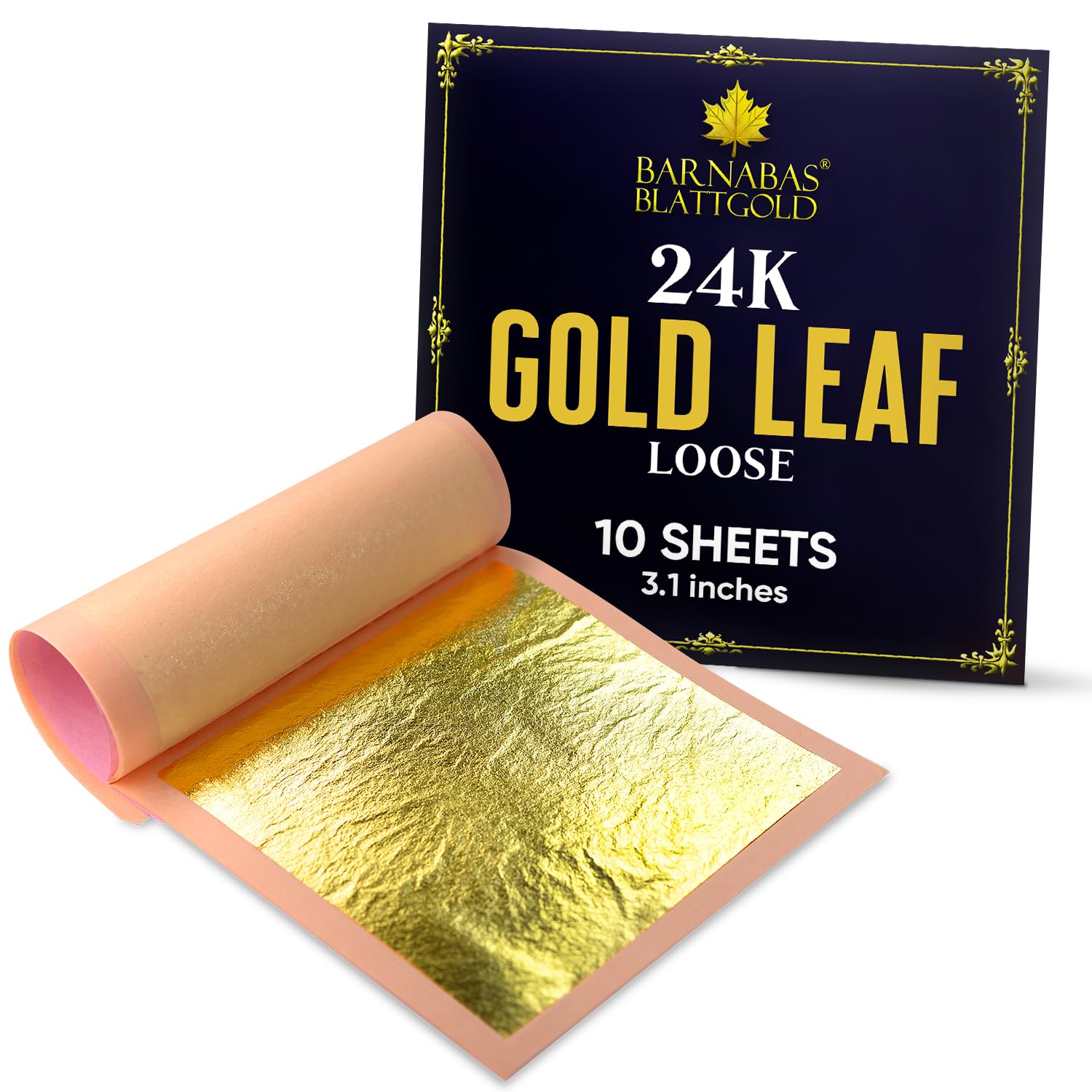 Barnabas Blattgold Edible Gold Leaf 24K - Cake Decorations, Loose Gold Leaf Sheets for Cupcakes - 3.1 inches, Book of 10