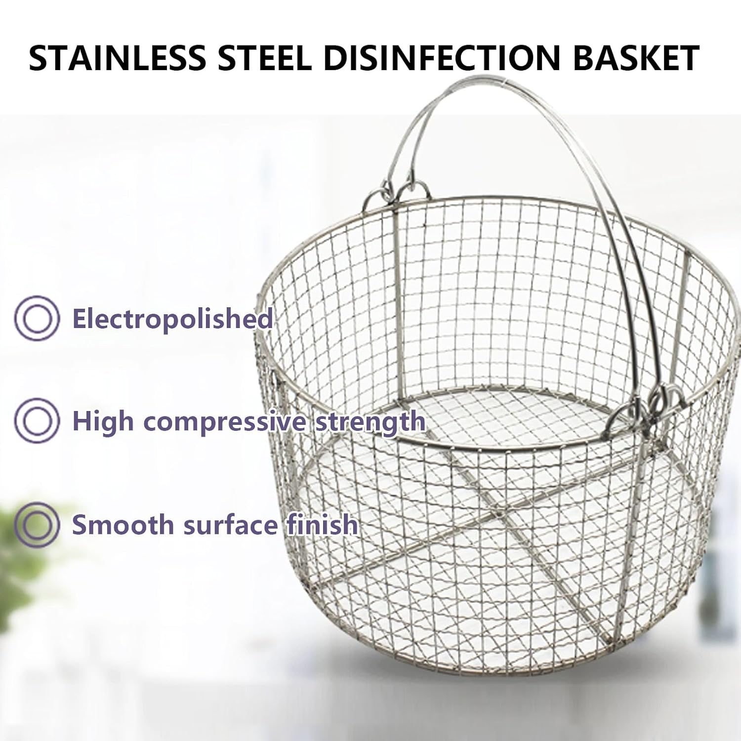 Mesh Perforated Baskets Sterilization Tray Medical 304 Stainless Steel Mesh Basket Circular Medical Tray with Dual Handles Suitable for Laboratories Dental Practices and Hospitals 35x35cm