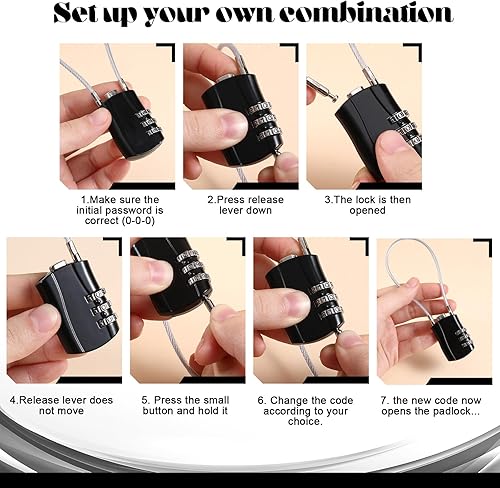 Miniatura 6 de TSA - Cerraduras para equipaje, paquete de 2 cerraduras de equipaje impermeables con cable extralargo, bloqueo de equipaje multiusos, candado de