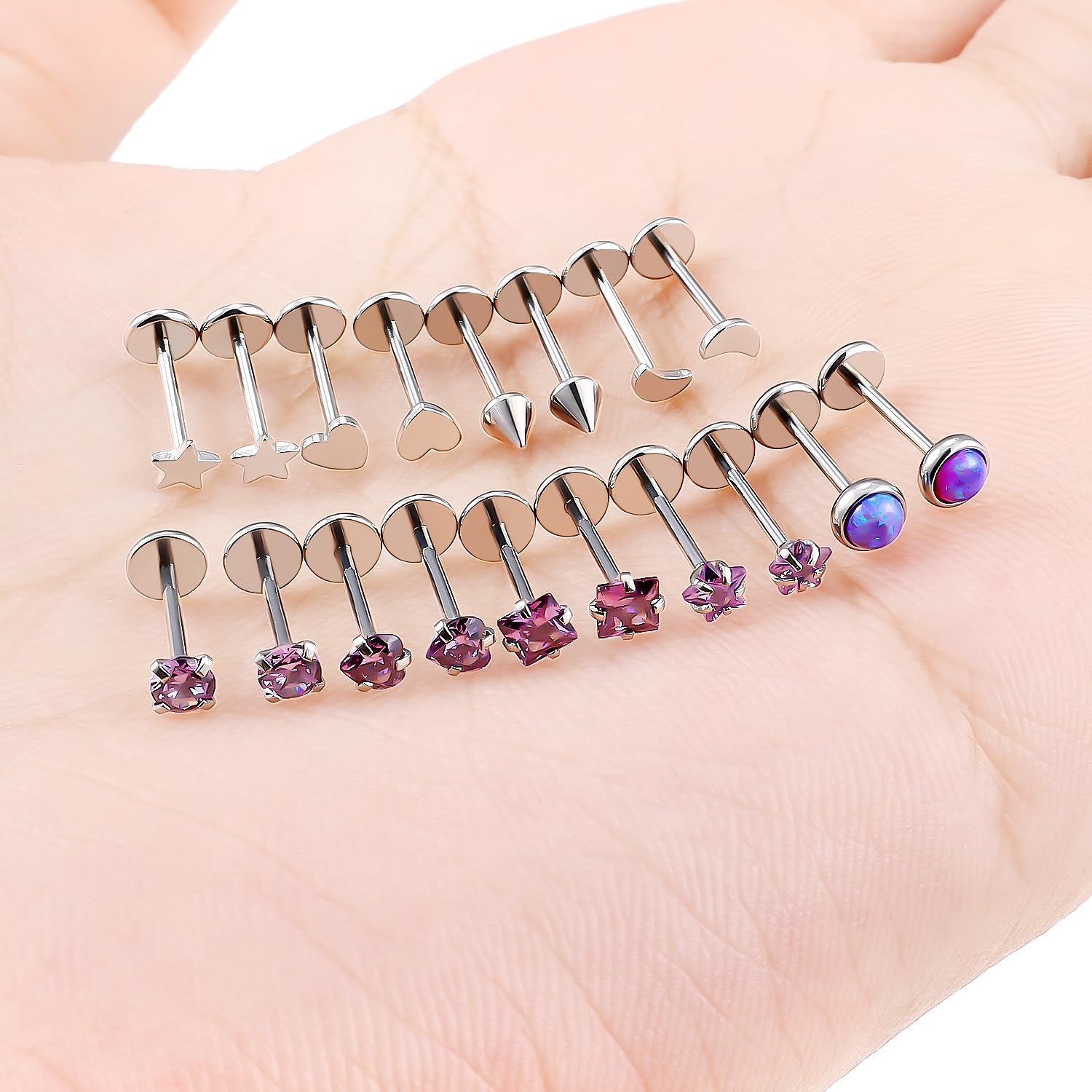 20/18/16g Threadless Noses Rings Flat Back Earrings Medusa Lip Labret Cartilage Helix Tragus Conch Hypoallergenic Surgical Steel Piercing Jewelry for Women Men - Image 2