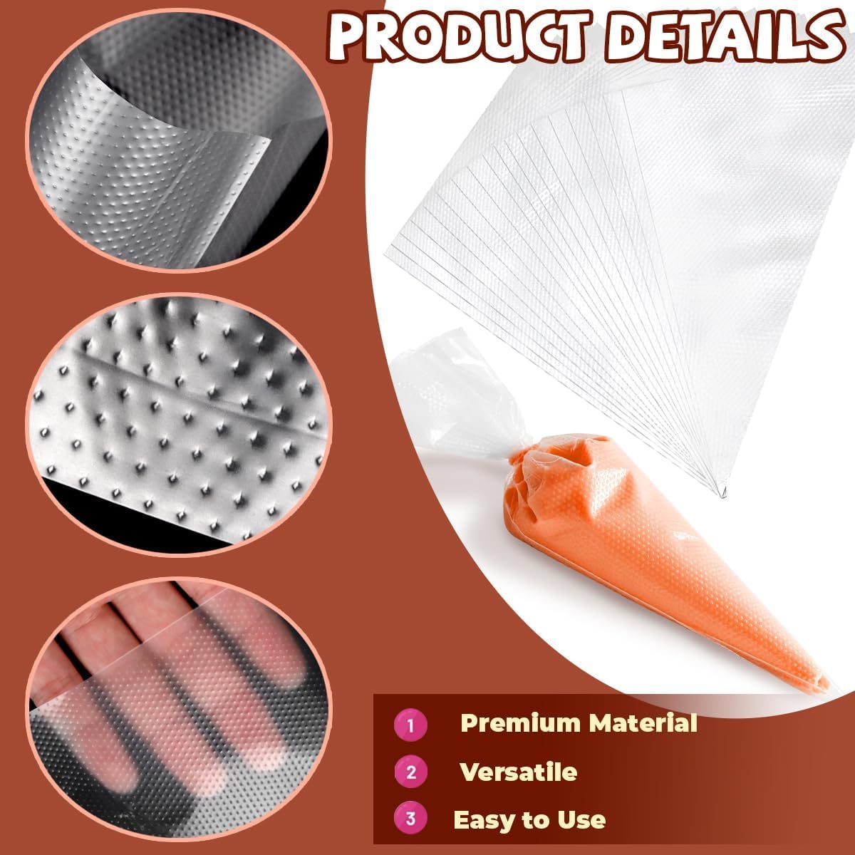 200PCS 12 Inch Disposable Piping Bags, Icing Piping Bags for Frosting, Thickened Non-Slip and Anti-Burst Pastry Bags for all Size Tips Couplers and Baking Cookies Candy Supplies Kits image 3