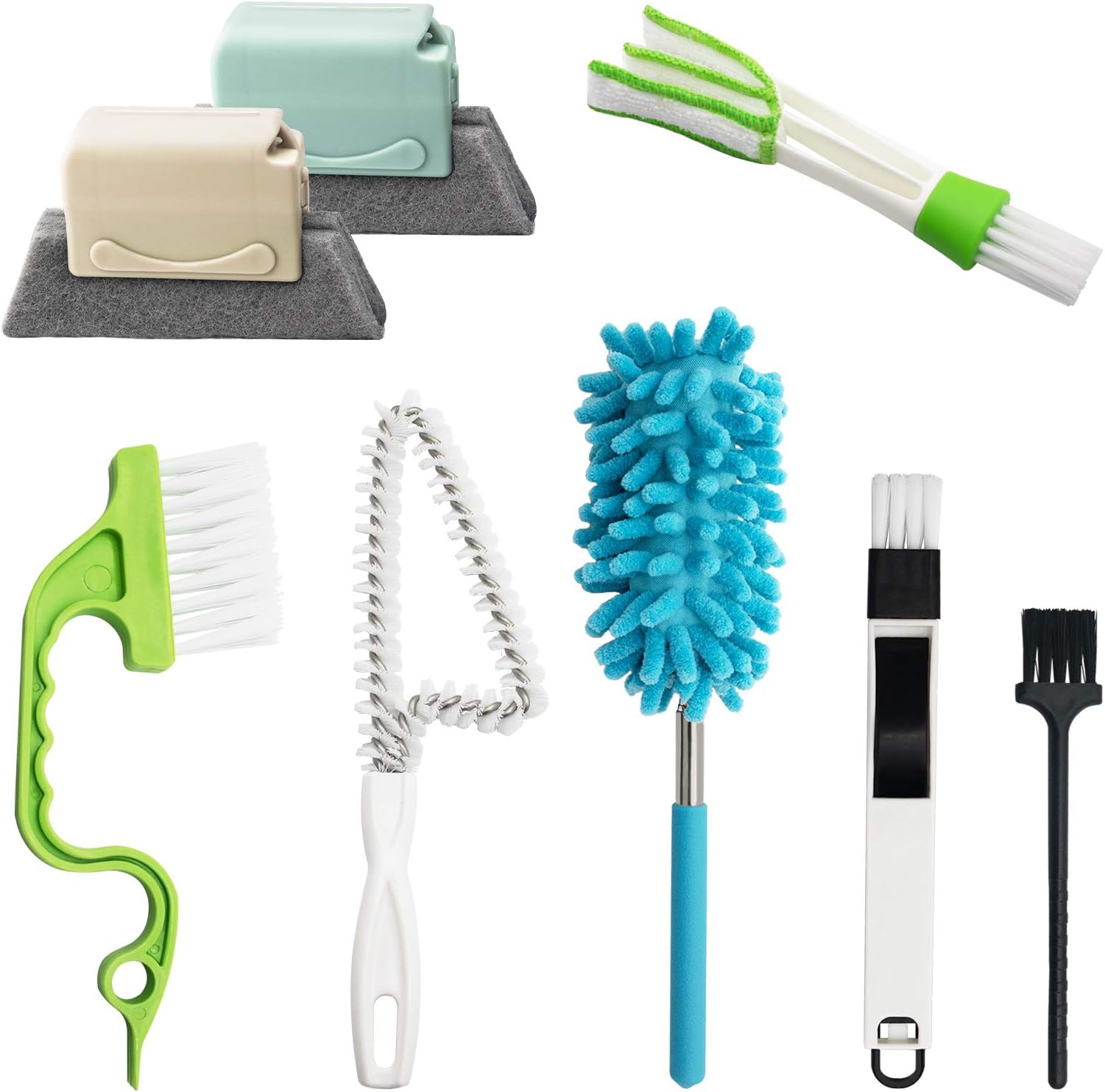 8 Pcs Window Hand-held Cleaning Brush, Door Window Groove Gap Cleaning Tools Microfiber Duster & Washable Crevice Track Cleaning Brush, for Shutter/Keyboard/Air Conditioner/Car Vents/Dust Removal