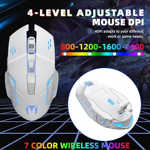 Miniatura 5 de Combo de teclado y mouse inalámbricos para juegos, retroiluminación RGB, recargable, ergonómico, para trabajo de juegos, batería integrada de larga