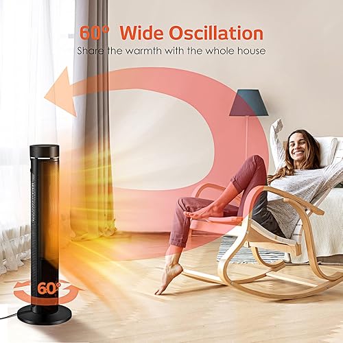 Miniatura 4 de Air Choice Calentador de espacio de torre de 36" para sala grande, calentadores PTC de 1500W para uso en interiores