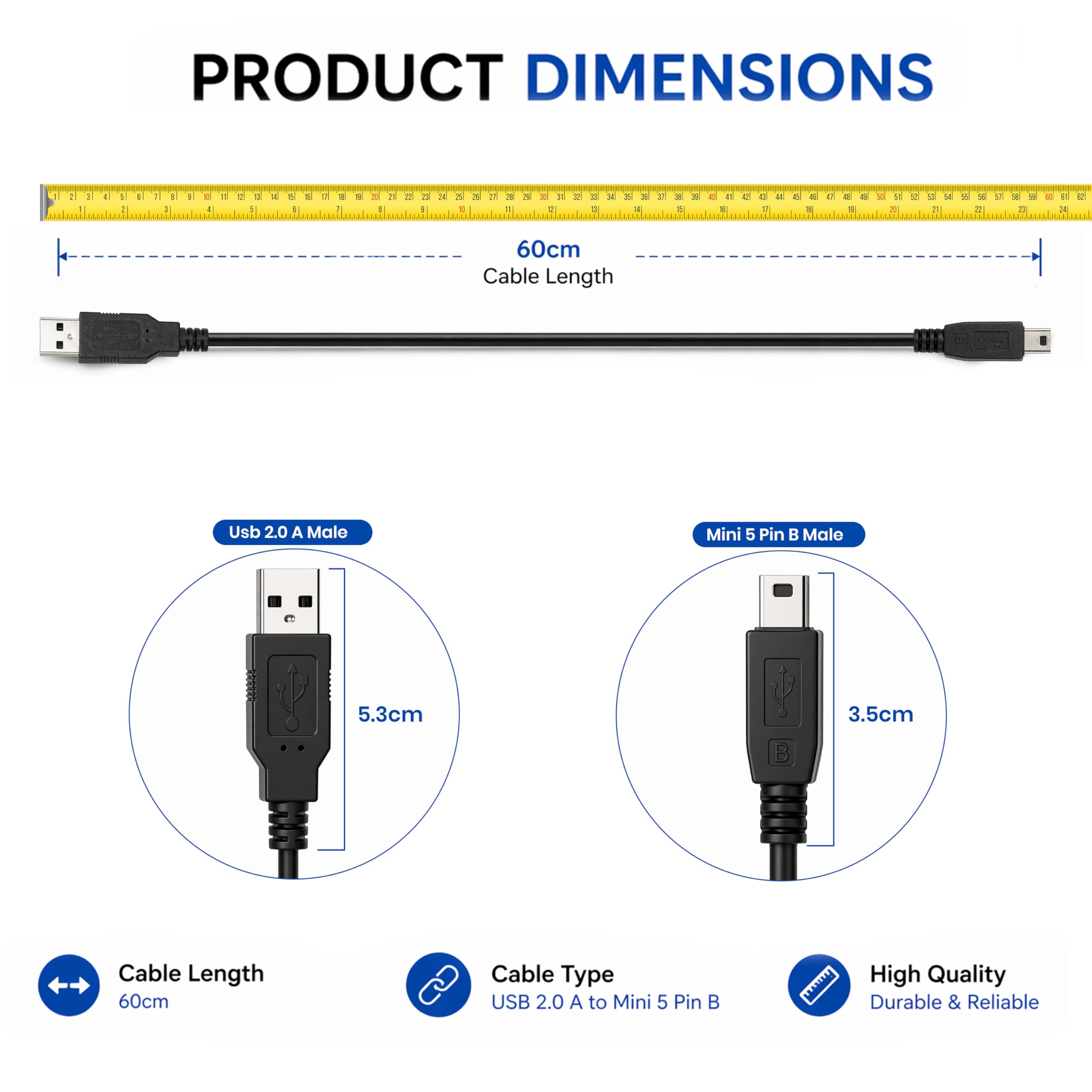 Storite 60cm USB 2.0 A to Mini 5 Pin B Cable, Black — Amazon image 2